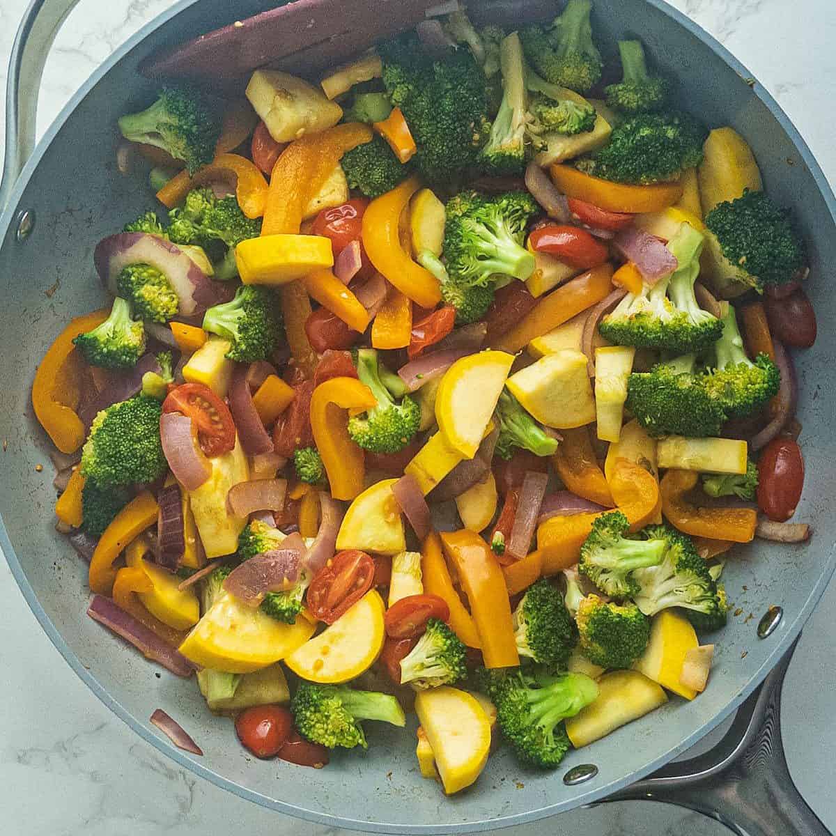 Sauteed veggies in a frying pan