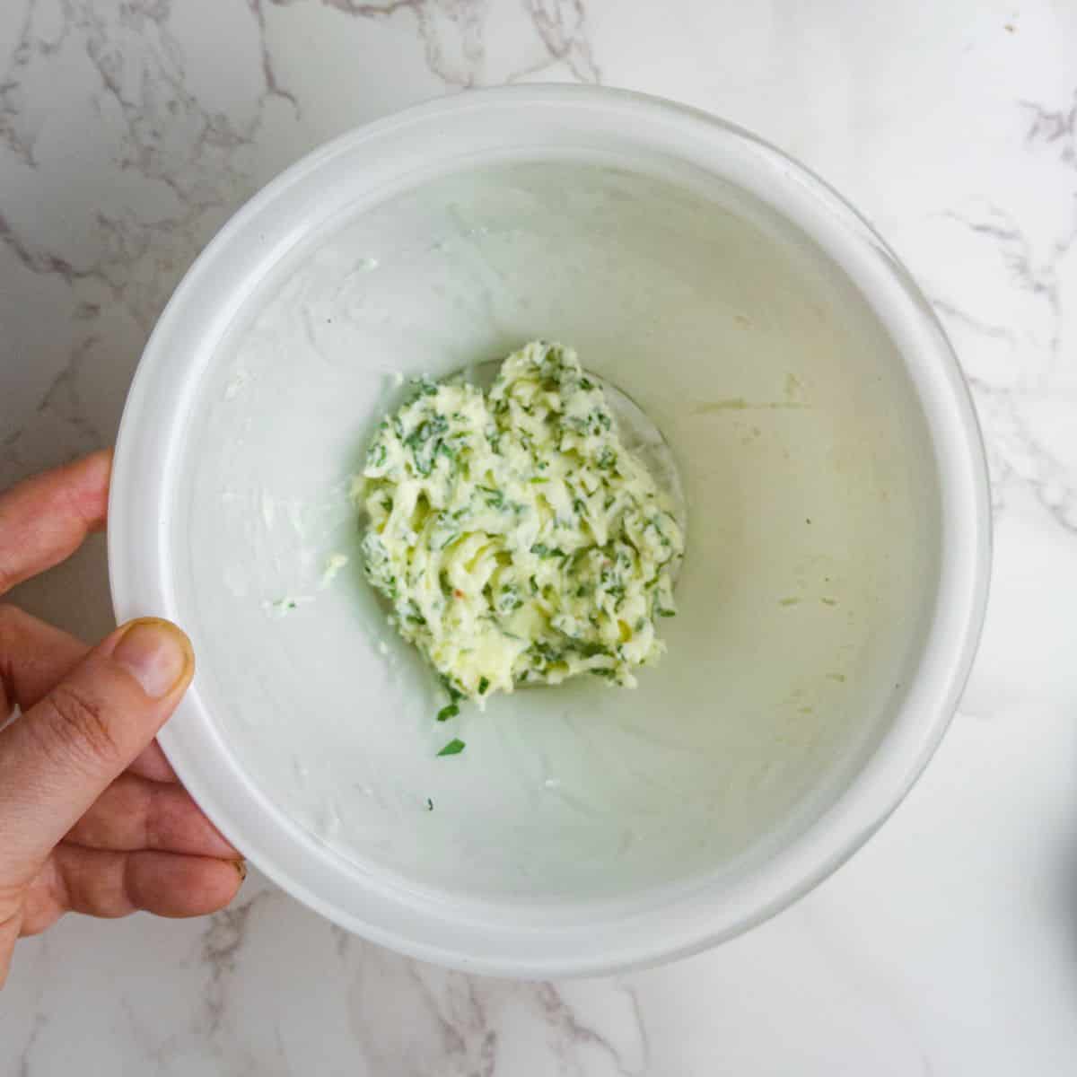 fresh tarragon herb butter in a small mixing bowl