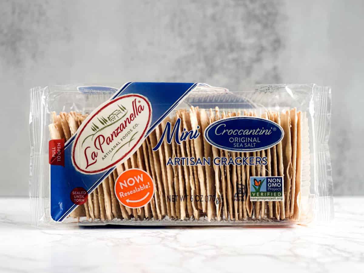 A package of La Panzanella's Mini Croccantini artisan crackers.