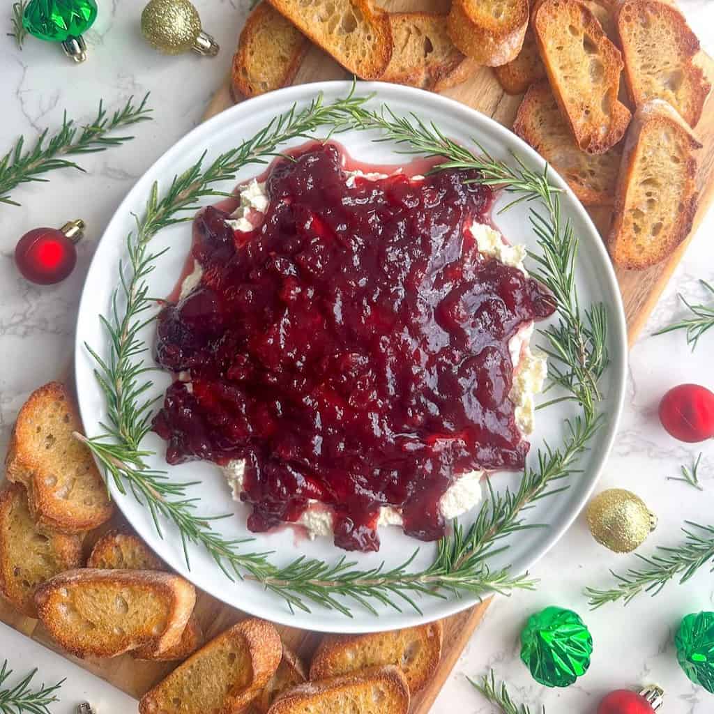 Holiday Cranberry Whipped Feta Dip with Fresh Rosemary