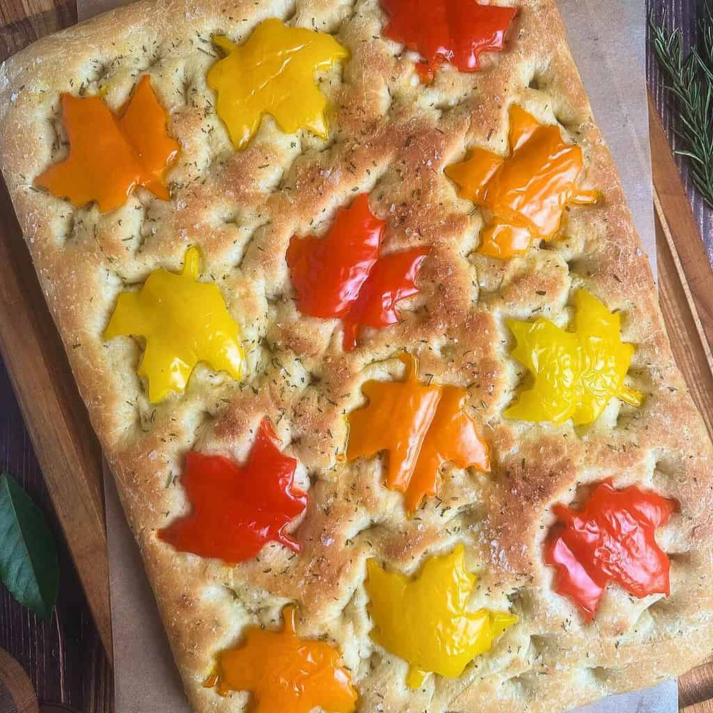 Fall Focaccia with Bell Pepper “Maple Leaves”