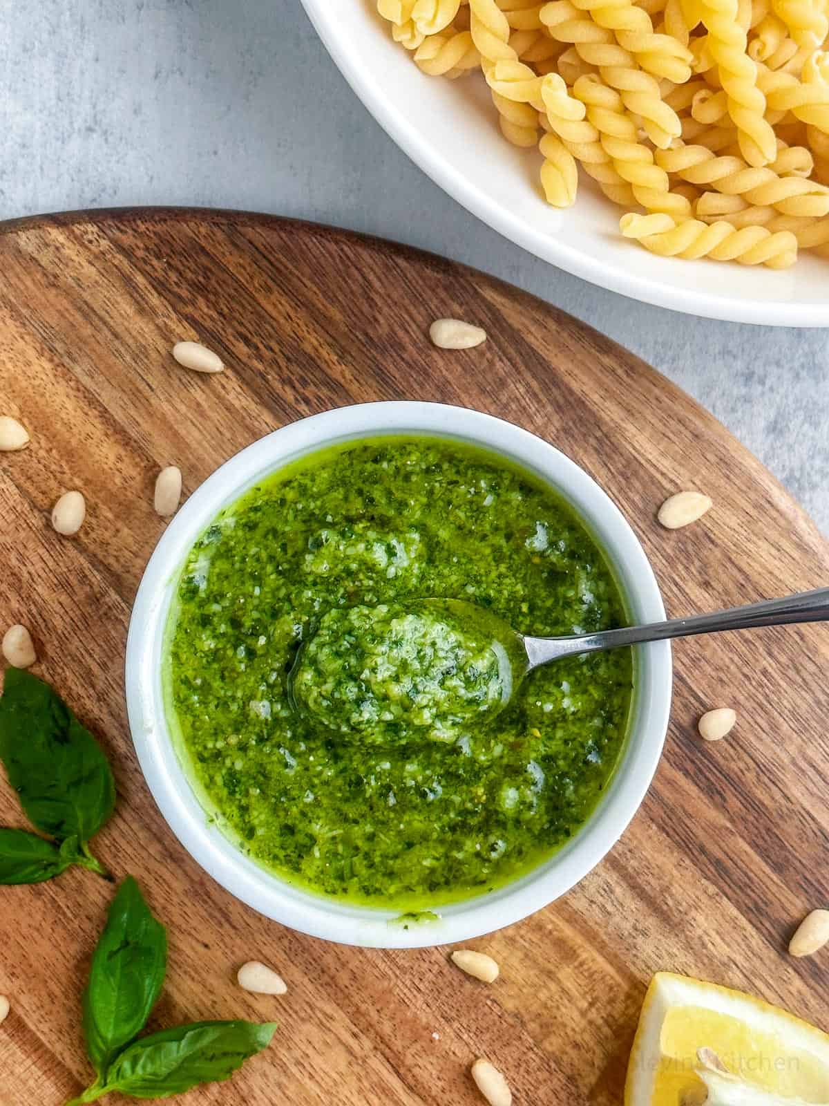 Classic homemade basil pesto sauce with fresh ingredients and vibrant green color