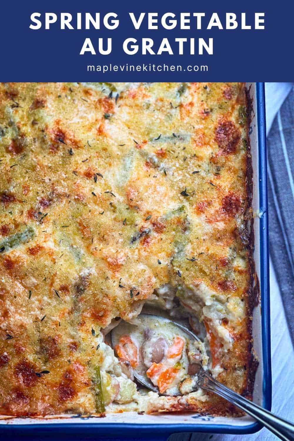 Delicious spring vegetable au gratin with golden, crispy cheese topping.